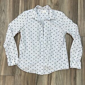 GAP White Button-Down Shirt with Green Micro Bows Print